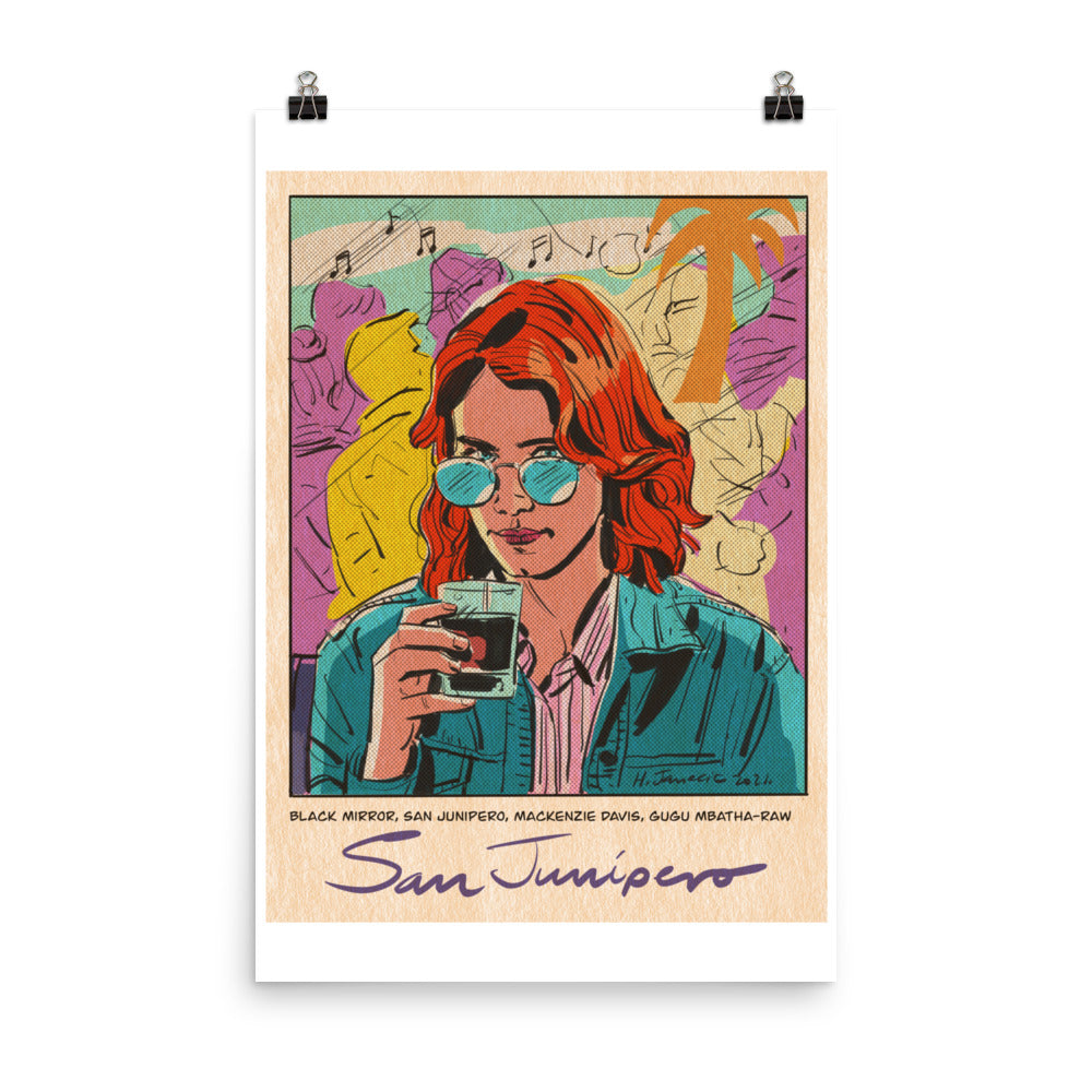 Yorkie with drink - San Junipero poster