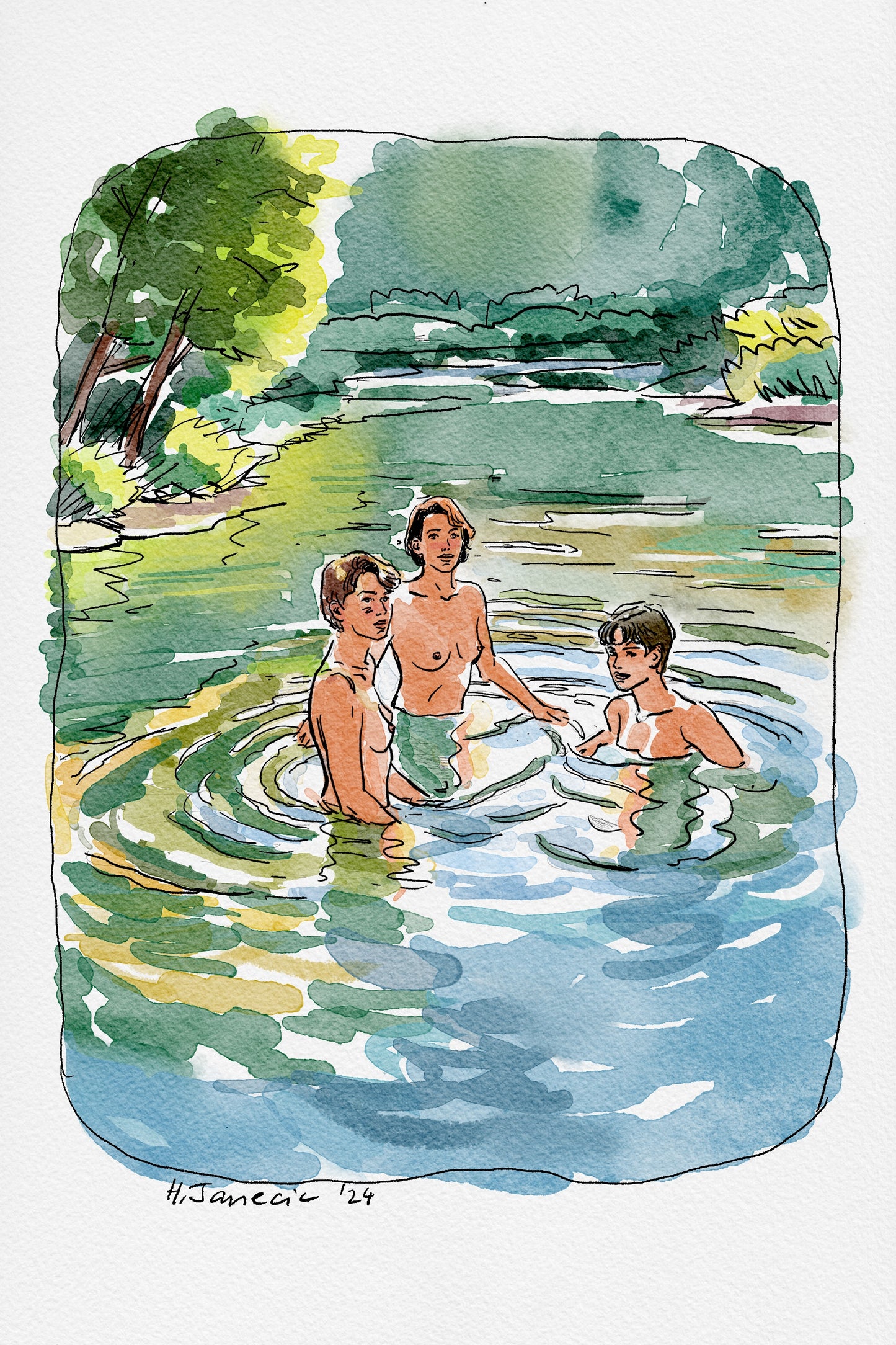Idyllic Sapphic Scene on a River